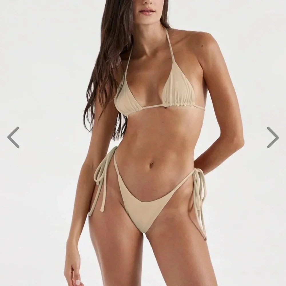 NWT OneOne Swimwear SET Bikini Ariel Sand Nude Beige Cheeky Triangle New Neutral